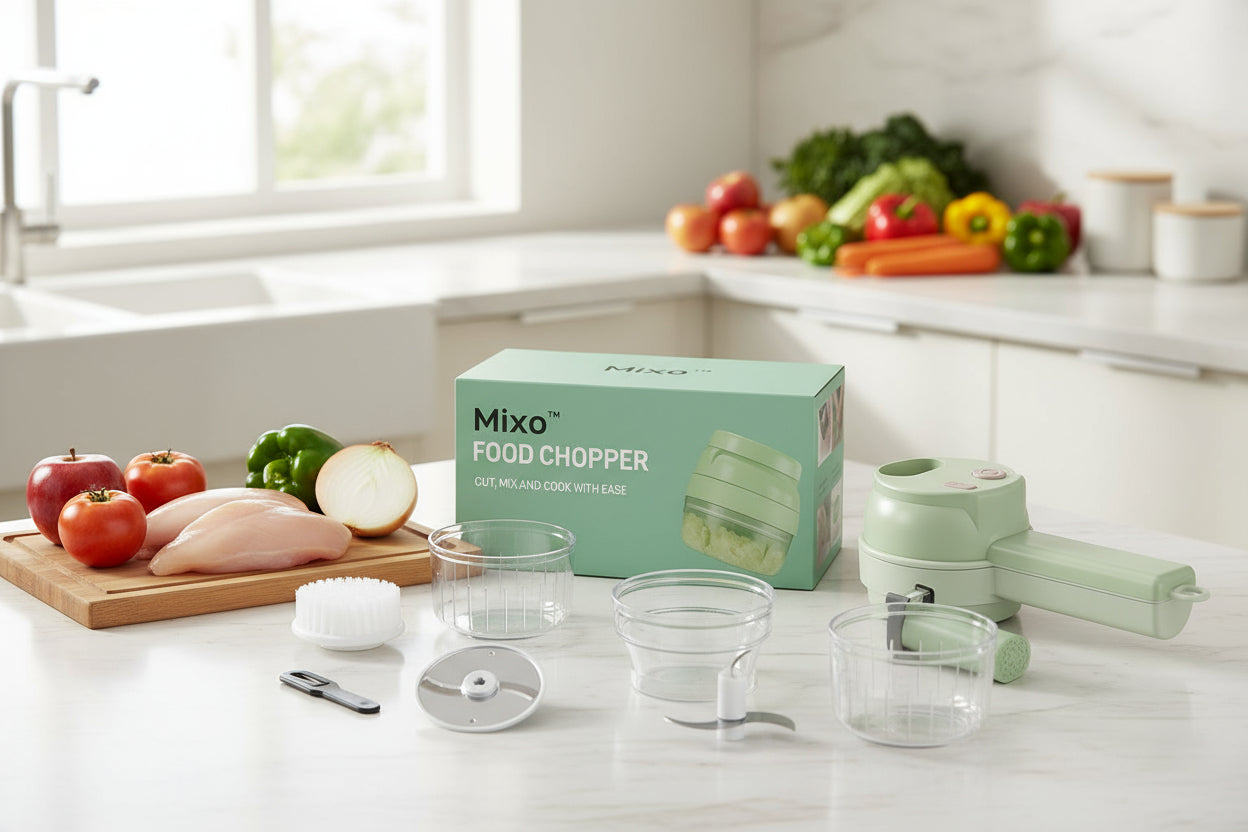 Procesadora de Alimentos 4 en 1 – Corta, pica, tritura y limpia al instante